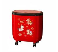 MotiveTech Kitchen Trash Can With Press Top Standing Bin Rolling Waste Container Compartment PP Material Wide Opening Large Volume, Retro Red, Ten Thousand Horses Galloping