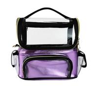 MotiveTech Makeup Organizer Case, Makeup Brush Holder, Clear Makeup Brush Case with Removable Divider, Professional Portable Cosmetic Bag, Purple