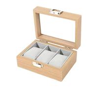 MotiveTech Men's Watch Holder Box with Velvet Interior and Clear Glass Cover, 3 Slots