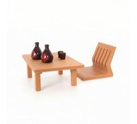 MotiveTech Miniature Low Table Brown Dollhouse Table Elegant Furniture for Diorama, Japanese Table Chair Sushi Model Set Five