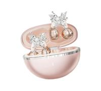 MotiveTech Open Ear Headphones with Charging Case Clip on Earbuds with Detachable Bowknot Earring for Running Festival Parties Women, Rose Gold