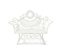 MotiveTech Outdoor Mini Seat Miniature Bench Chair Stool Iron Frame With Scroll Detailing Woven Texture Compact Size suitable for dollhouse decoration fairy, White