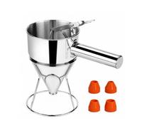 MotiveTech Pancake Batter Dispenser with Stand Mess Pancake Batter Dispenser Manual Stainless Steel Funnel with Nozzles for Kitchen, 600ml, 600ml Detachable Handle + 4 Silicone Nozzles