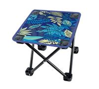 MotiveTech Portable Camping Stool, Lounger, Footrest, Mini Folding Stool, Footrest, Camping Stool for Park, Lounge, Festival, Travel, Beach, Blue Leaves
