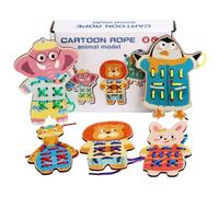 MotiveTech Rope Threading Wooden Play Cartoon Threading Board Cognitive Development Wooden Lacing Toy, Animal Style Lacing Game