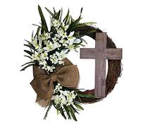 MotiveTech Round Easter Cross Wreath Simulated Floral Garland Decoration Artificial Flowers Front Door Wreath for Festival Summer Party Garden, 40cm No Ribbon