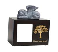 MotiveTech Sacred Keepsake for Small Animals Featuring Angel Dog Statue in Tree Design, Black