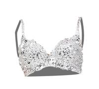 MotiveTech Sequin Corset Top Push Up Bralette Women with Adjustable Buckle Made of Polyester Handmade Suitable for Night Party Performance, Silver, L