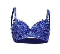 MotiveTech Sequin Corset Top Push Up Bralette Women with Adjustable Buckle Made of Polyester Handmade Suitable for Night Party Performance, Blue, M