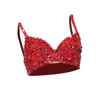 MotiveTech Sequin Corset Top Push Up Bralette Women with Adjustable Buckle Made of Polyester Handmade Suitable for Night Party Performance, red, M