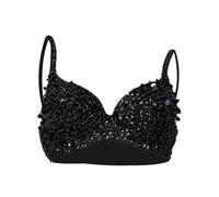 MotiveTech Sequin Corset Top Push Up Bralette Women with Adjustable Buckle Made of Polyester Handmade Suitable for Night Party Performance, Black, S