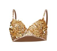MotiveTech Sequin Corset Top Push Up Bralette Women with Adjustable Buckle Made of Polyester Handmade Suitable for Night Party Performance, Gold, S