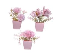 MotiveTech Set of 3 Artificial Flowers in Pots, Small Artificial Plants, Mini Potted Plants for Home, Dining Table, Bathroom, Kitchen, Style C