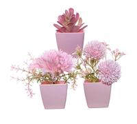 MotiveTech Set of 3 Artificial Flowers With Pot Mini Lifelike Plants Potted Small Fake Flowers for Home Decoration, Wedding Table, Window, Living Room, Bedroom, Office, Style A