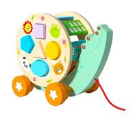 MotiveTech Shape Matching Game for Children, Push And Pull Wooden Toy with Building Blocks, Crocodile