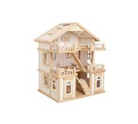 MotiveTech Spanish Dollhouse Educational Pretend Play House Multi-Room Design Doll House Playset for Kids, White