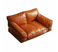 MotiveTech Synthetic Material Bed Pet Sofa Couch Leather Surface Supportive Cushion Removable Washable Cover Hair Resistant Design Suitable for cats small dogs cozy interiors pet families, Orange