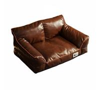 MotiveTech Synthetic Material Bed Pet Sofa Couch Leather Surface Supportive Cushion Removable Washable Cover Hair Resistant Design Suitable for cats small dogs cozy interiors pet families, Brown
