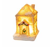 MotiveTech Tabletop Crafted Dwelling With | White Snowy Finish, Glowing Mini House, for Mantel, Collectors, Style A