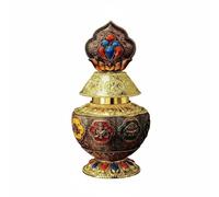 MotiveTech Tibetan Treasure Bottle Embossed Pattern Buddhist Ritual Bottle Multi-Color Enamel Offering Vessel for Collectors, Shrine, Gold, 21CM