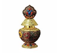 MotiveTech Tibetan Treasure Bottle Embossed Pattern Buddhist Ritual Bottle Multi-Color Enamel Offering Vessel for Collectors, Shrine, Gold, 18CM