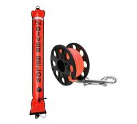 MotiveTech Underwater Marker Buoy with 98ft Dive Reel And Storage Bag Red SMB Set for Divers, 1.8Mx15cm