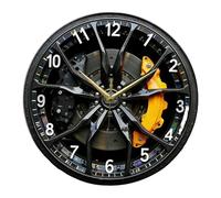 MotiveTech Wall Clock Creative 2D Car Wheel Hub Shape Decorative Round No Ticking Wall Clock Stereoscopic Round Acrylic Silent Quartz Movement Clocks for Office, School, Classroom, Bedroom