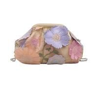 MotiveTech Women's Floral Clutch Purse with Chain Strap for Wedding, Banquet, Prom, Khaki