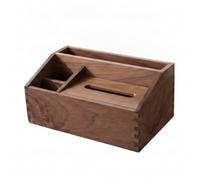MotiveTech Wooden Tissue Box with Compartments Rectangular Desk Organizer with Tissue Box Cover Compact Remote Control Holder for, North American Black Walnut Multifunctional Tissue Box