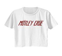 Motley Crue 80s Hair Band Ladies Short Sleeve Festical Cali Crop Top, White, S