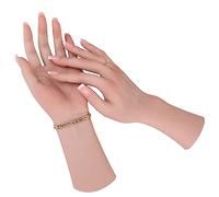MOTLEYBEAN Realistic Silicone Female Hand Life Size Female Model Hand for Showing Jewelry Pranksters Halloween Props Photography Props (Ivory,Left Hand-with Skeleton)