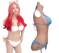 MOTLEYBEAN Silicone Bodysuit Short Version B C D E Cup Realistic Breastplate Swimming Suit Style Crossdressing Apparel for Male to Female Transgender Cosplay (Ivory, B Cup-Silicone Filling)