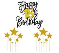 motmucot 18th Birthday Cake Topper Gold Star Cupcake Picks