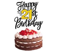 Motmucot Happy 21th Birthday Cake Topper Black Gold Glitter Cheers to 21 Years Old Cake Pick Fabulous Cake Decoration for Theme Happy 21th Birthday Anniversary Party Supplies