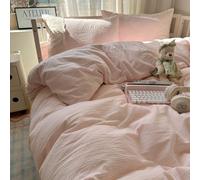 MOTNTD Pink Gingham Duvet Cover Queen Size Off White Lace-Trimmed Queen Comforter Cover Boho Textured Soft Chic Duvet Cover Set with Pillowcases Washed Microfiber Bedding Set Coquette Duvet Protector