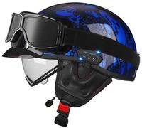 Moto Baseball Cap Half Helmet, Motorcycle Open Face Helmet Moped Helmet with Goggles Skull Cap Helmets with Bluetooth, Scooter Helmets for Men Women Cruiser helmets Approved DOT 4,XL=61-62cm