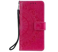 Moto G14 Case, Protective Motorola Moto G14 Wallet Phone Case Flip Shockproof PU Leather Card Holder Mandala Magnetic Stand Cover for Motorola Moto G14, Rose Red