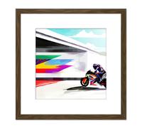 Moto GP Isle Of Man TT Superbike Motorbike Motorcycle Vibrant Modern Abstract Watercolour Painting Square Wooden Framed Wall Art Print Picture 8X8 Inc Artery8 Brown One Size