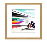 Moto GP Isle Of Man TT Superbike Motorbike Motorcycle Vibrant Modern Abstract Watercolour Painting Square Wooden Framed Wall Art Print Picture 8X8 Inc Artery8 Light Oak One Size