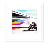 Moto GP Isle Of Man TT Superbike Motorbike Motorcycle Vibrant Modern Abstract Watercolour Painting Square Wooden Framed Wall Art Print Picture 8X8 Inc Artery8 White One Size