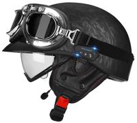 Moto Open Face Helmet, Skull Cap Helmet with Goggles Baseball Cap Helmets with Bluetooth, Moped Helmets Men Women, Retro Motorcycle Half Helmets Approved DOT for Cruiser Scooter 4,XL=61-62cm
