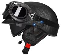 Moto Open Face Helmet, Skull Cap Helmet with Goggles Baseball Cap Helmets with Bluetooth, Moped Helmets Men Women, Retro Motorcycle Half Helmets Approved DOT for Cruiser Scooter 2,M=56-58cm