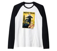 Moto Trial Skeleton Rider Retro Art Raglan Baseball Tee