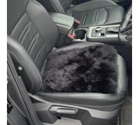 MotoCoverz Long-Wool Sheepskin Car Seat Pad - 35 × 35 cm Car Van Cushion - Temperature-Regulating, Handmade in UK (Black)