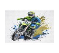 Motocross 1000 Piece Wooden Jigsaw Puzzle- Brain Teaser Game for Adults & Children Educational Activities Jigsaws, Clear Print - Thick & Durable Puzzles Board （75×50cm）