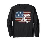 Motocross American Flag Dirt Bike Rider 4th of July Long Sleeve T-Shirt