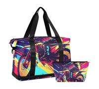 Motocross Bike and Lightning Large Bag Weekender Bag with Adjustable Strap for Trekking Foldable, Motocross Bike and Lightning, One Size