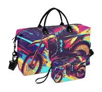 Motocross Bike and Lightning Luggage Travel Bag Weekender Travel Overnight Bag Travel Tote Gym Bag with Toiletry Bag for Travel Waterproof bolsos para viajar