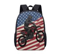 Motocross Dirt Bike USA Flag 17 Inch Backpack Retro American Flag School Bag for Kids Students Boys Teens Sport Travel (01)