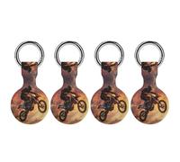 Motocross Dirt Motorcycle Sunset Trendy GPS Cases Holder with Key Chain Ring Portable Protective Covers Compatible with Airtag